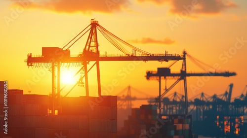 Containers being lifted from cargo ship onto trucks