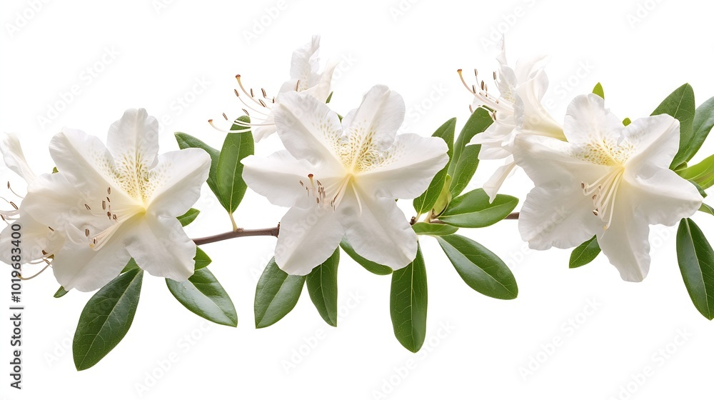 Obraz premium Azaleas flowers with leaves White flowers isolated on white background with clipping path : Generative AI