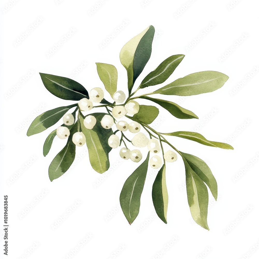 A sprig of mistletoe with white berries A sprig of mistletoe with white berries