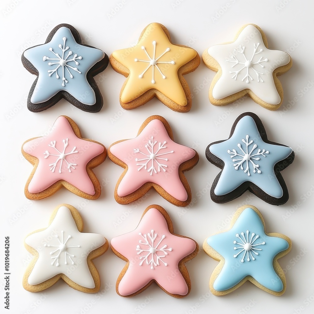 Colorful Christmas cookies in tree, star, and snowflake shapes Colorful Christmas cookies in tree, star, and snowflake shapes