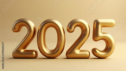 Old gold effect of 2025 number with 3D glossy style Mockup