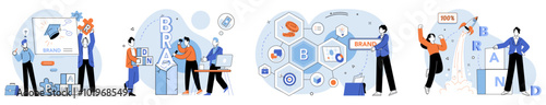 Brand building vector illustration. Plan, guide, directs steps taken in building brand stands test time Mark, imprint, lingers in memories consumers as result brand building Logotype, insignia