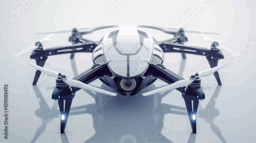 Drone quadcopter with action camera on white background. 3d rendering 