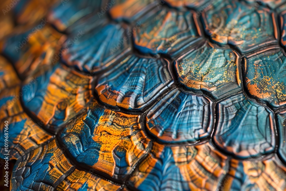 A close-up of a turtle shell pattern, vibrant and detailed A close-up of a turtle shell pattern, vibrant and detailed