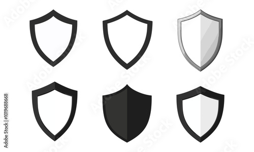 Set of Six Vector Shields in Black and White Tones