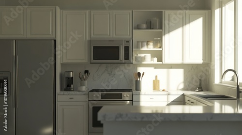 Wallpaper Mural A modern kitchen with white cabinetry and natural light highlighting its features. Torontodigital.ca