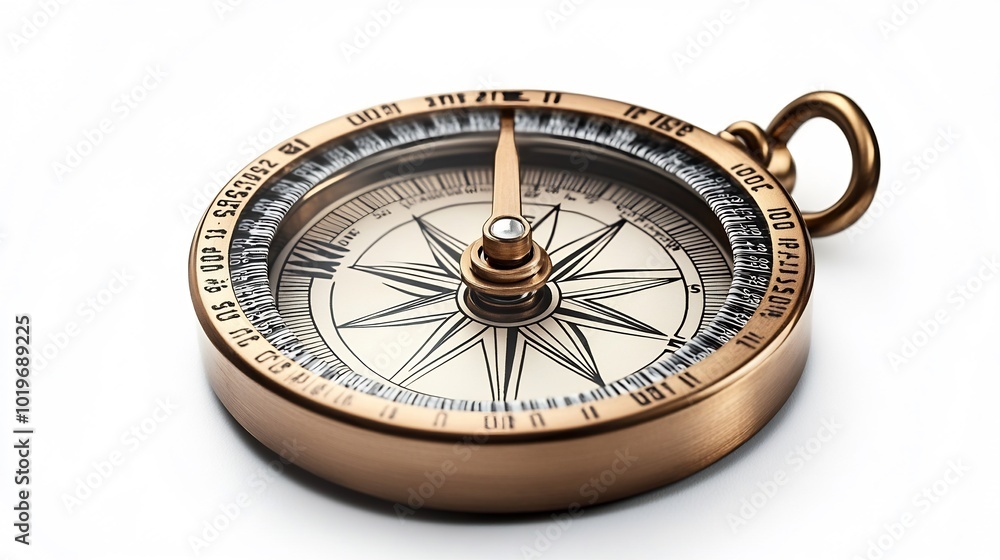 Metallic Compass Isolated on White Background, Symbolizing Travel and Exploration