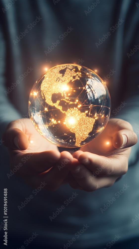 Fototapeta premium Person Holding Glowing Globe of Ideas and Inspiration