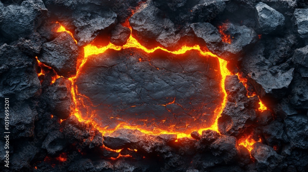 Molten Lava Flowing Through a Crack in Blackened Rock Molten Lava Flowing Through a Crack in Blackened Rock
