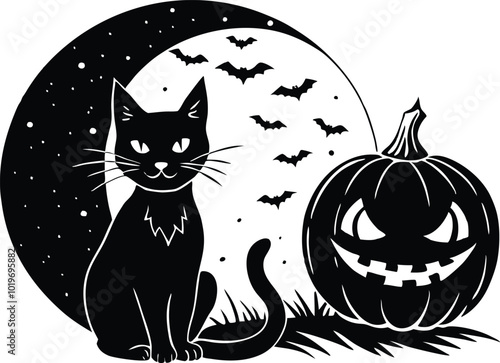 halloween cat with pumpkin