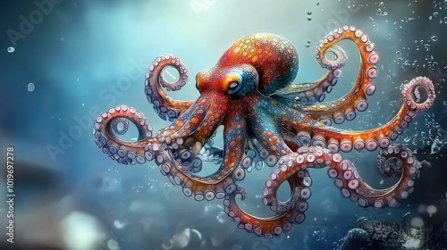  A vibrant octopus gracefully swims through the deep blue ocean