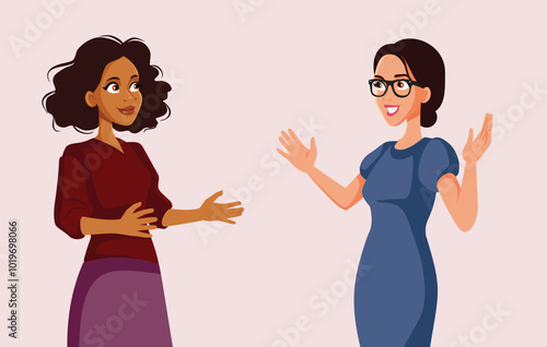 Friends Meeting Each Other Ready to Hug Vector Cartoon illustration. Happy Women being friendly and affectionate meetings after a long time
