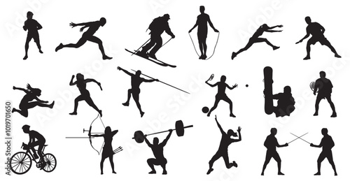 set of silhouettes of sports people