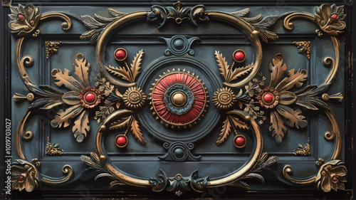 Metal ornament on the gate of the castle in Lviv, Ukraine 