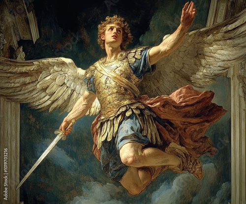  archangel Gabriel in all his pride and glory. AI generative. photo