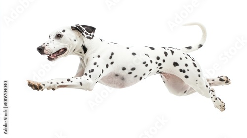 Wallpaper Mural A playful Dalmatian dog leaping in mid-air against a white background. Torontodigital.ca