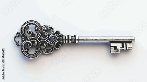 Old key isolated on a white background. 3d rendering, 3d illustration. 