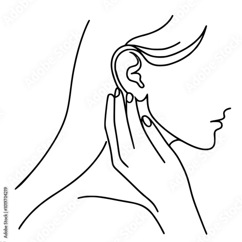 single line vector drawing of a girl in profile touching her neck behind her ear
