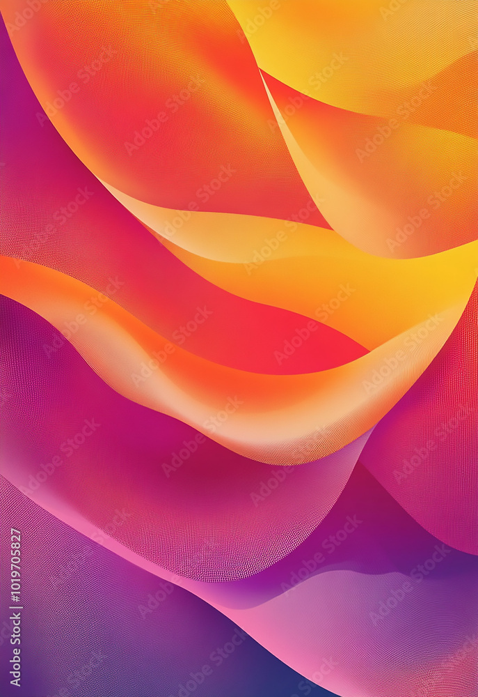 A vibrant abstract design featuring fluid shapes in shades of pink, purple, and yellow, creating a dynamic visual flow. Colorful paper background with beautiful lighting