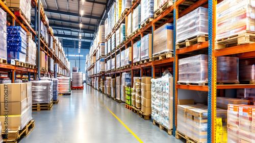 Temperature-controlled refrigerated storage cold room and warehouse with shelves and pallets.