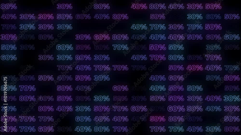 Animated lettering background with flashing discount percent texts in shades of blue and purple, in the amounts of 30%, 40%, 50%, 60%, 70% and 80%. Ideal for promotions and Black Friday. Animated lettering background with flashing discount percent texts in shades of blue and purple, in the amounts of 30%, 40%, 50%, 60%, 70% and 80%. Ideal for promotions and Black Friday.
