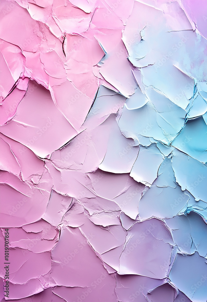 Obraz premium Weathered paint's cracks create art. Pink pastel textured background. Generative AI.