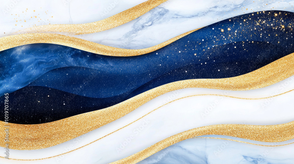 Abstract background with blue, white, and gold tones. Abstract background with blue, white, and gold tones.