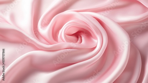 A close-up of soft, pink satin fabric elegantly arranged in a swirling pattern.