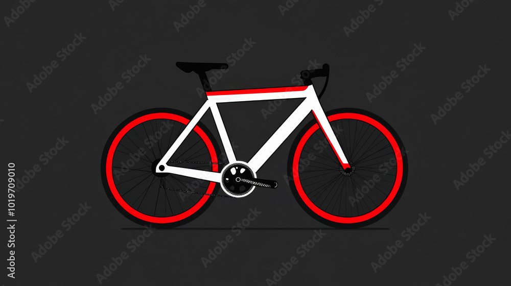 Fototapeta premium A white and red bicycle with thin black tires on a dark background.
