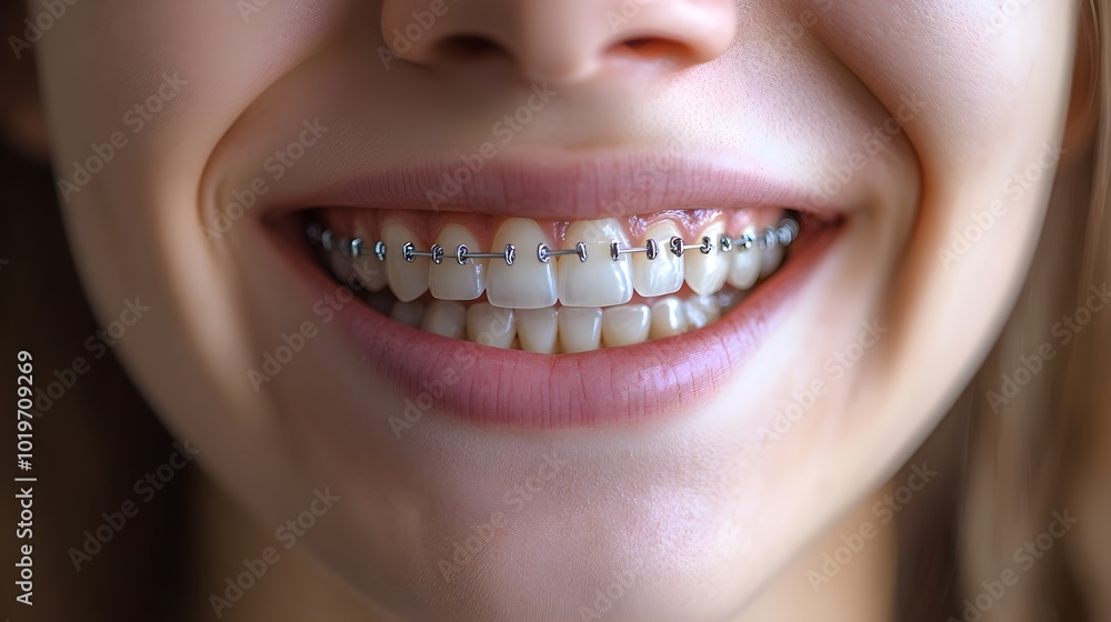 Side-by-side comparison of a patient's first day with braces and their smile post-braces, close-up shots capturing dental transformation, Photography, Natural Lighting Side-by-side comparison of a patient's first day with braces and their smile post-braces, close-up shots capturing dental transformation, Photography, Natural Lighting
