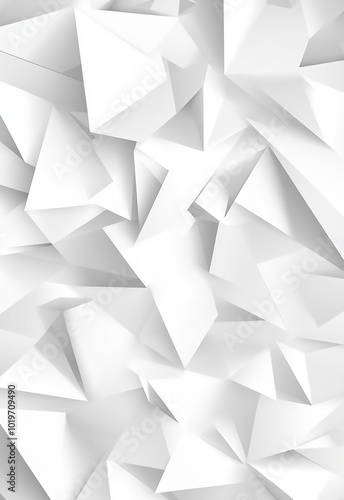 A decorative wall made from intricately folded white origami paper White polygon textured background