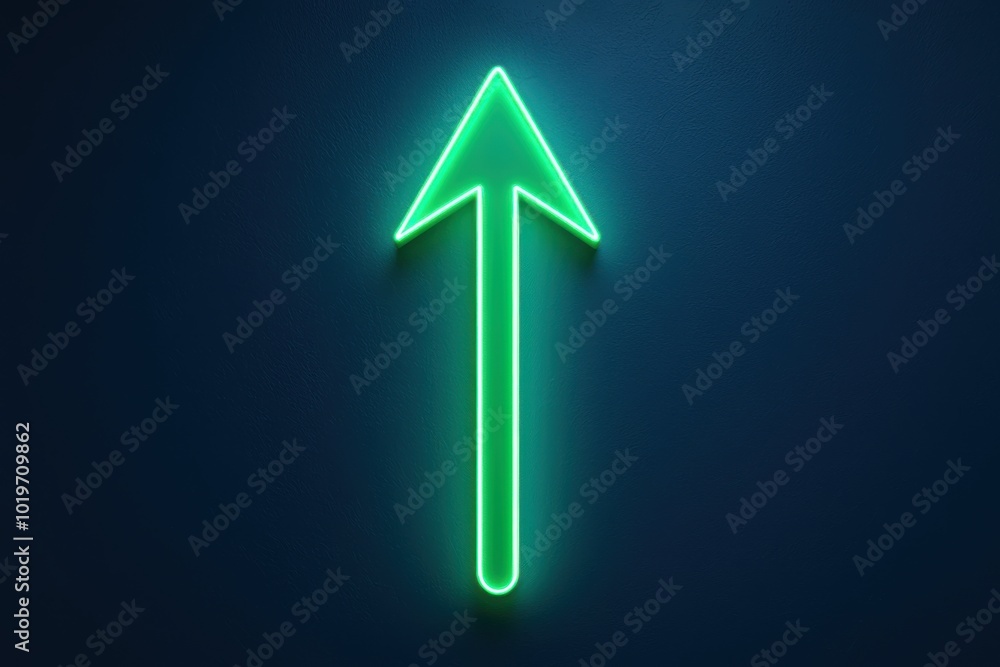 A glowing green neon arrow pointing upwards on a dark background, symbolizing direction or progress. A glowing green neon arrow pointing upwards on a dark background, symbolizing direction or progress.