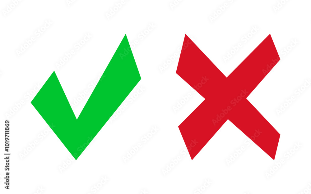 Checkmark and cross sign with red ang green color Checkmark and cross sign with red ang green color