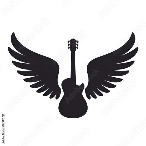 A vector silhouette image of a wings with the guitar icon with a white background 