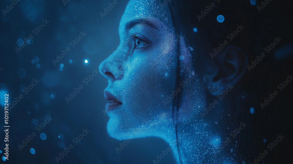 Abstract digital human profile with virtual reality Abstract digital human profile with virtual reality