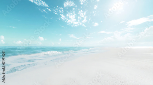 serene beach scene with bright blue sky and gentle waves