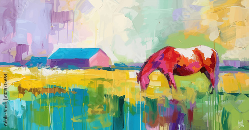 Abstract Painting of a Horse in a Field 
