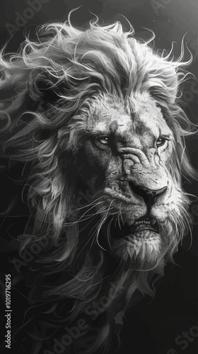 Black and White Lion Portrait 

