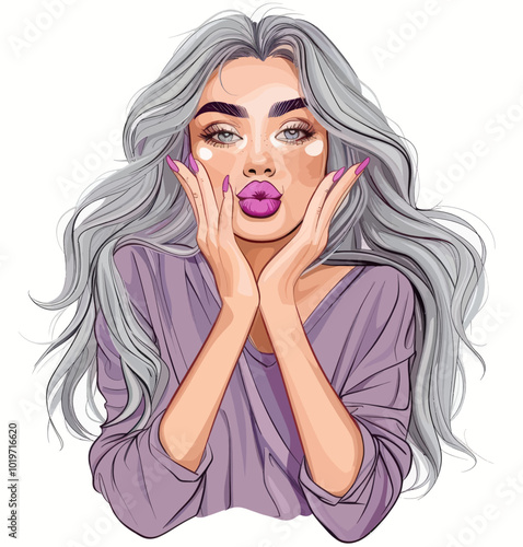 Woman with Blonde Hair and Purple Shirt  
