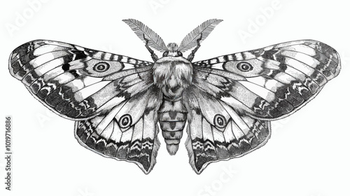Detailed Moth Illustration in Black and White