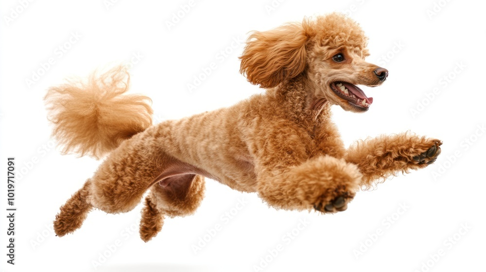 A playful dog leaps joyfully in mid-air, showcasing its agility and energy. A playful dog leaps joyfully in mid-air, showcasing its agility and energy.