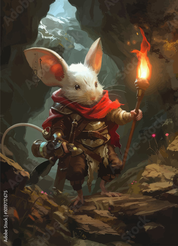 Anthropomorphic Mouse Adventurer with Torch 
