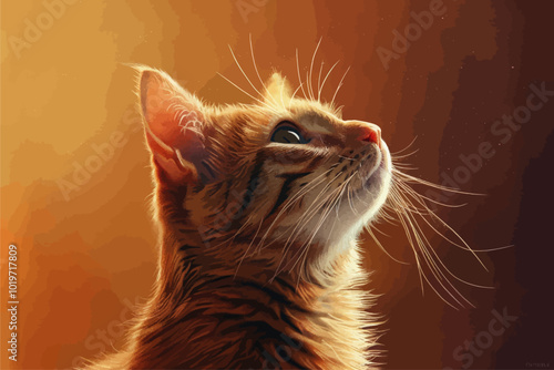 Orange Tabby Cat Looking Up 
