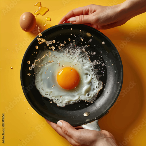 Fried Egg in Pan With Splashing Oil  
