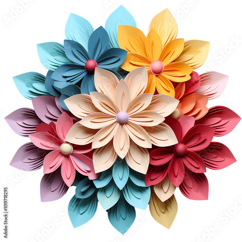 The art of crafting origami paper flowers arranged in a circular shape.