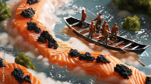 Salmon and Caviar with Miniature Boat and Crew