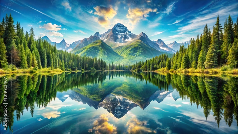 Beautiful symmetrical landscape of mountain nature and travel Beautiful symmetrical landscape of mountain nature and travel