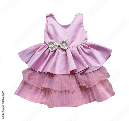 Pink dress for child girls isolated on transparent background, PNG File