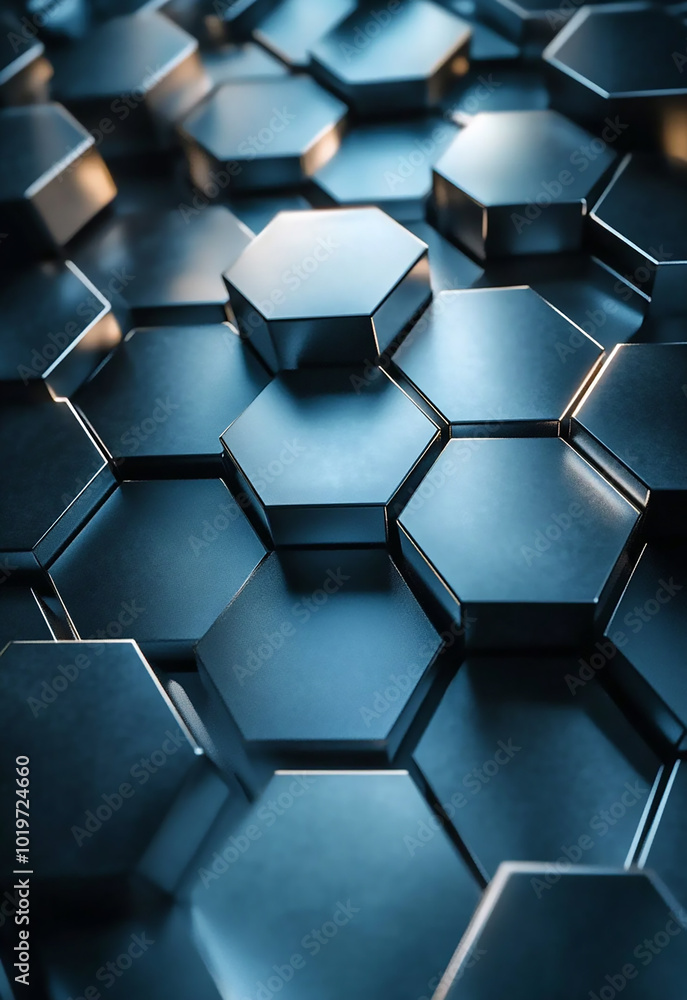 Abstract Background of hexagonal Shapes in blue Colors Abstract Dark Hexagon Pattern with Glowing Edges Abstract Background of hexagonal Shapes in blue Colors Abstract Dark Hexagon Pattern with Glowing Edges