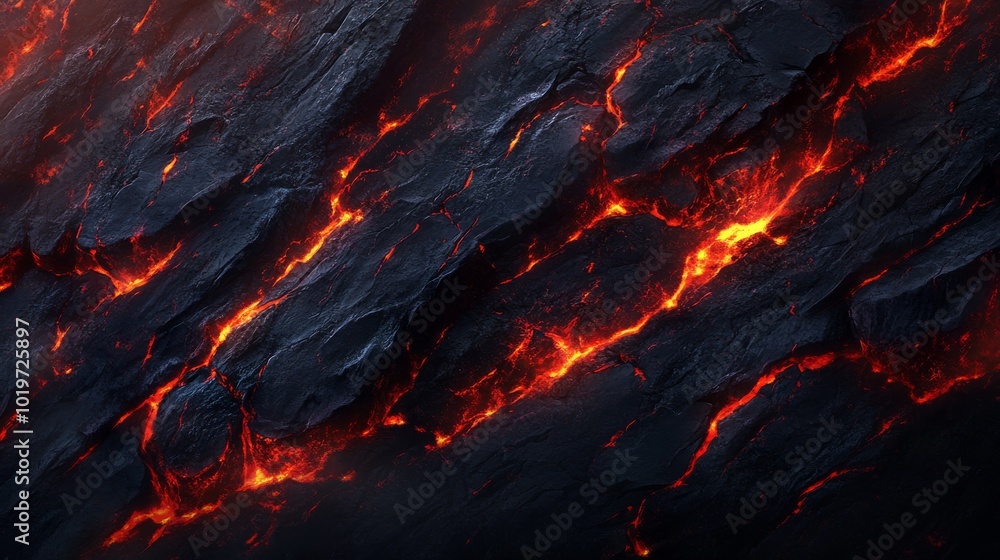 Molten Lava Flowing Through Cracks in Dark Volcanic Rock Molten Lava Flowing Through Cracks in Dark Volcanic Rock